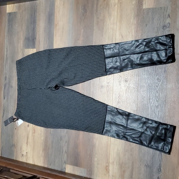 Dex nwt houndstooth black grey faux leather pull on pants charbon noir - Picture 9 of 9